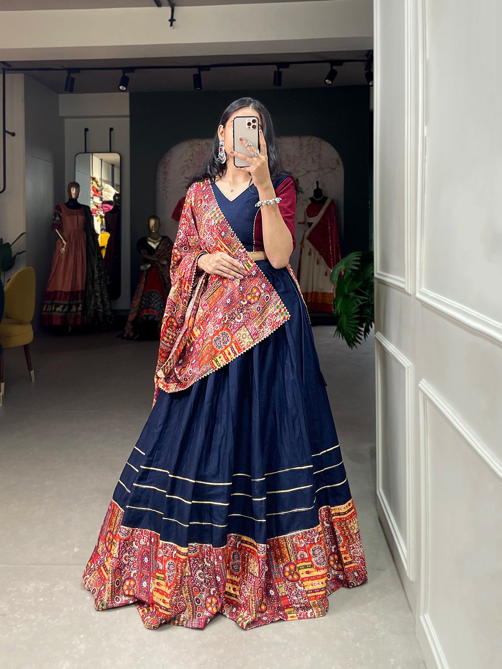 Gown Dupatta Style Lehenga Dress Up Navy Blue Digital Printed