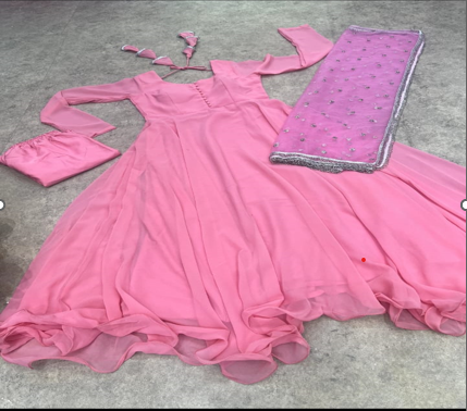 Baby Pink Georgette Peal Work Anarkali Gown