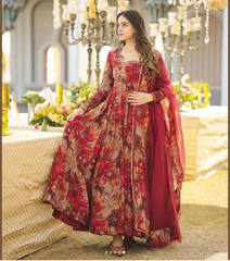 Trending floral print Anarkali set with fancy Jhumka