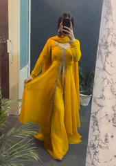 Attractive Yellow Designer Gotha Lace Work Salwar Suit