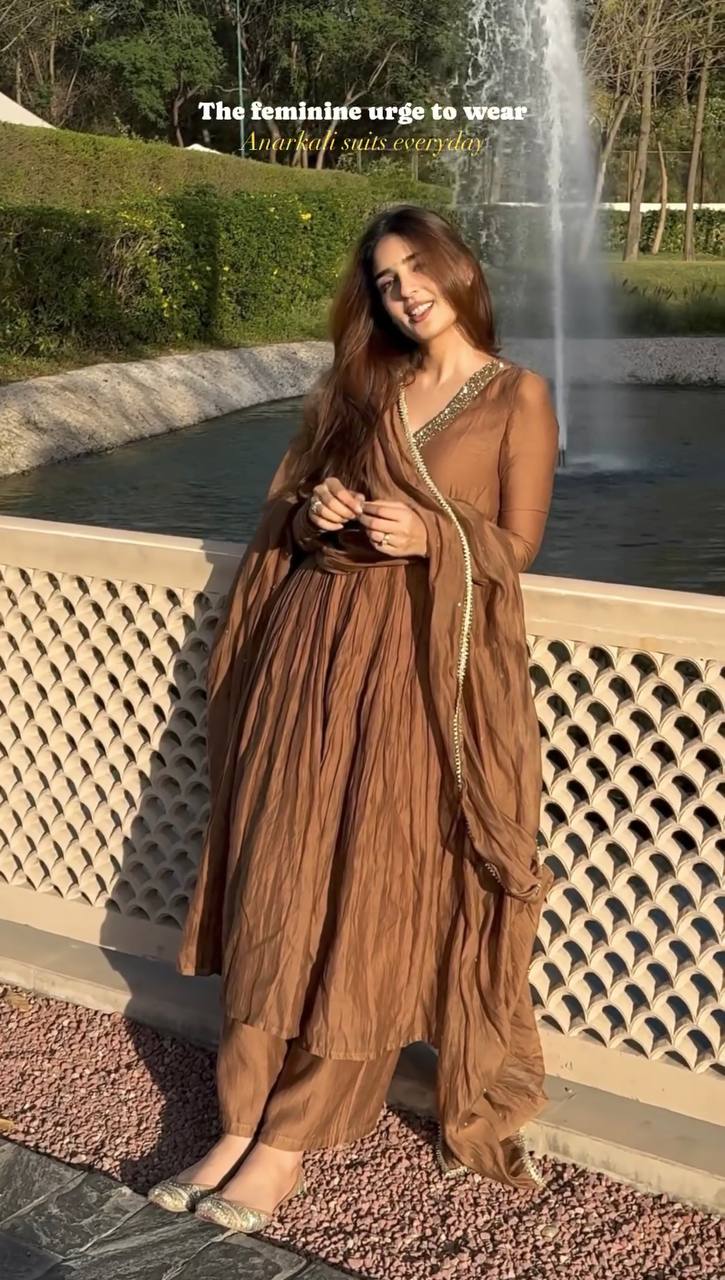 Elegant Brown Party Wear Alia Cut Anarkali Gown with Dupatta & Bottom ManMohit Fashion Elegant Brown Party Wear Alia Cut Anarkali Gown with Dupatta & Bottom ManMohit Fashion