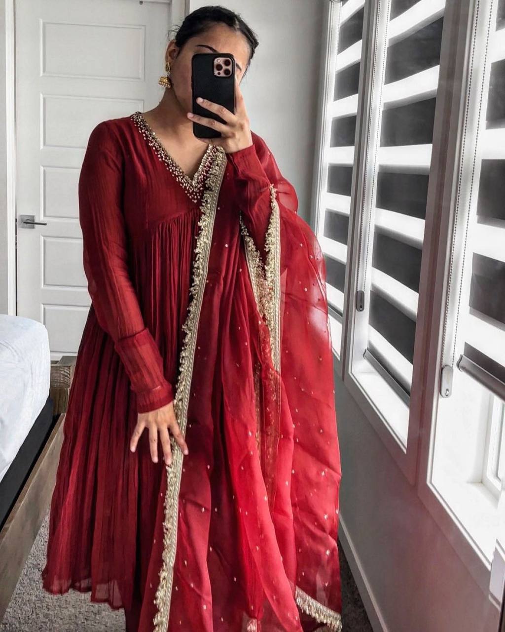 alia cut dress Elegant Red Party Wear Alia Cut Anarkali Gown with Dupatta & Bottom Se – ManMohit Fashion