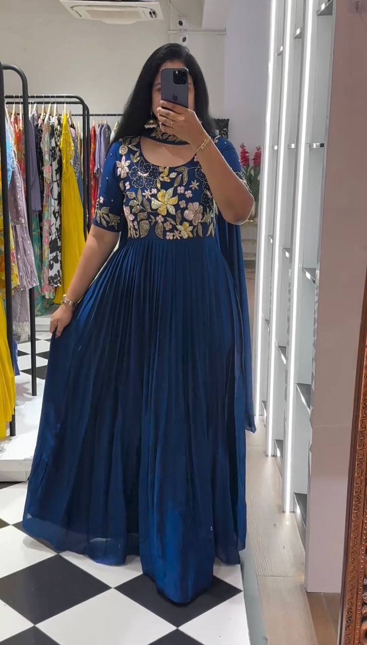 Ethereal Blue Designer Gown in Faux Georgette with Thread & Sequin Wor ManMohit Fashion Ethereal Blue Designer Gown in Faux Georgette with Thread & Sequin Wor ManMohit Fashion