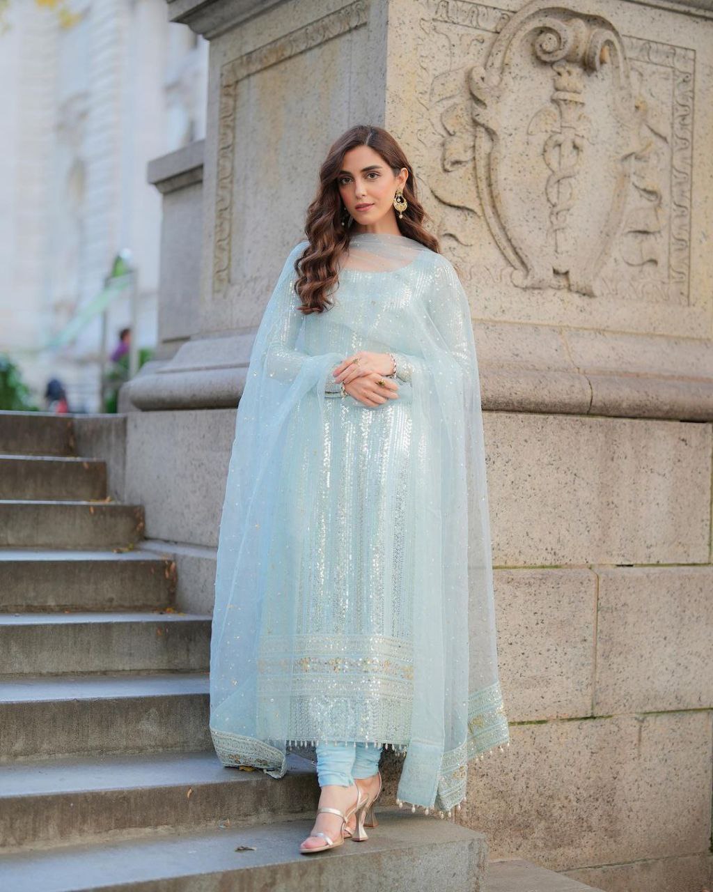blue sharara dress Handmade Blue Georgette Sharara Dress: Custom Punjabi Suit
