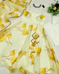Yellow Color Digital Printed Anaekali Suit