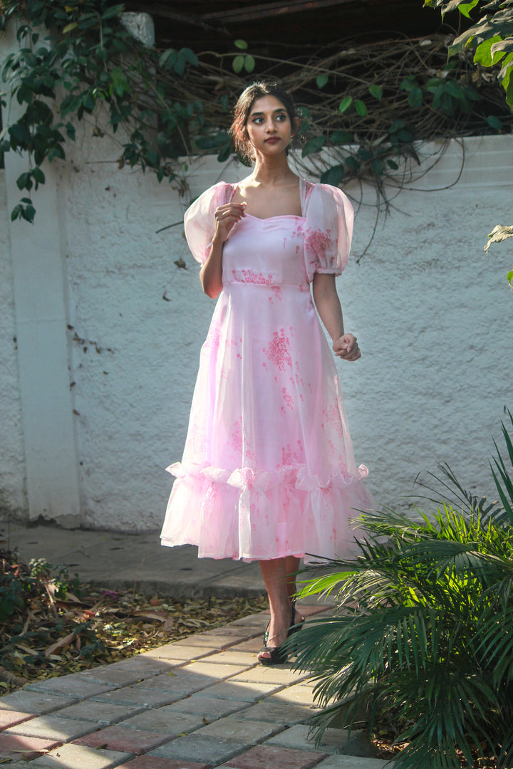 organza one piece dress HAPPY CLOTHING HAYLEY GRAY ORGANZA FLARED MAXI DRESS