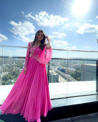 Coral Pink Designer Look Georgette Base Anarkali Gown