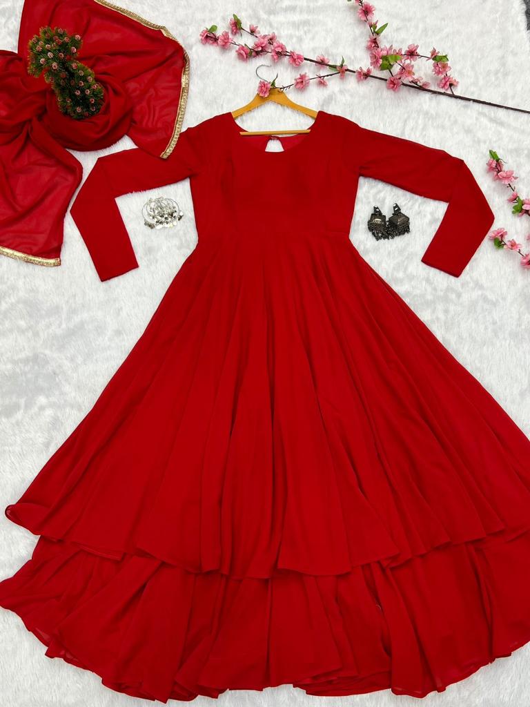 plain red anarkali dress Red Anarkali