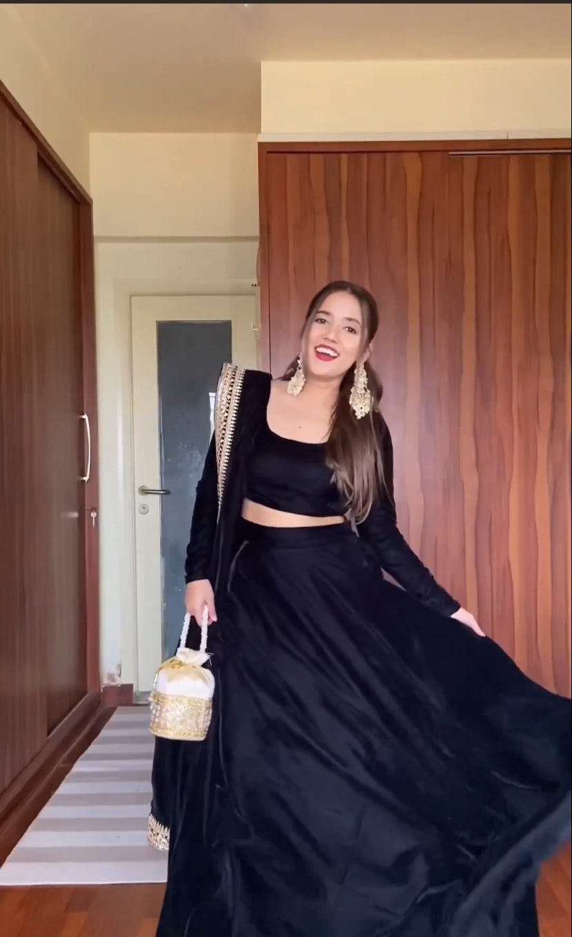Black Color Pure Velvet Wear Lehenga Choli – ManMohit Fashion