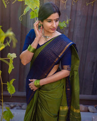 Stunning Green Colour Pure Semi Silk Saree