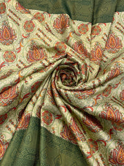 Green Digitally Printed Soft Silk Saree