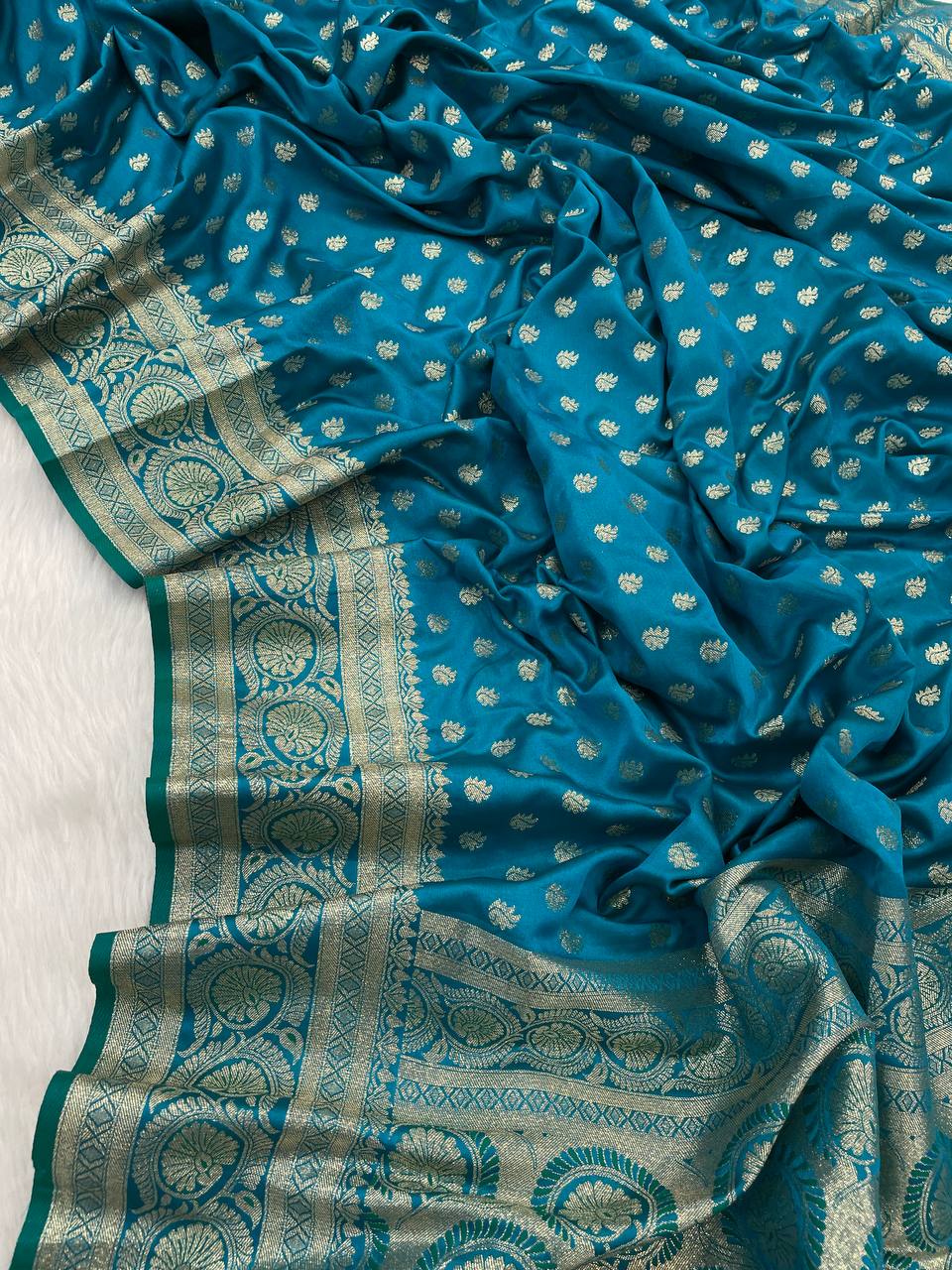 Firozi Pure Banarasi Silk Saree