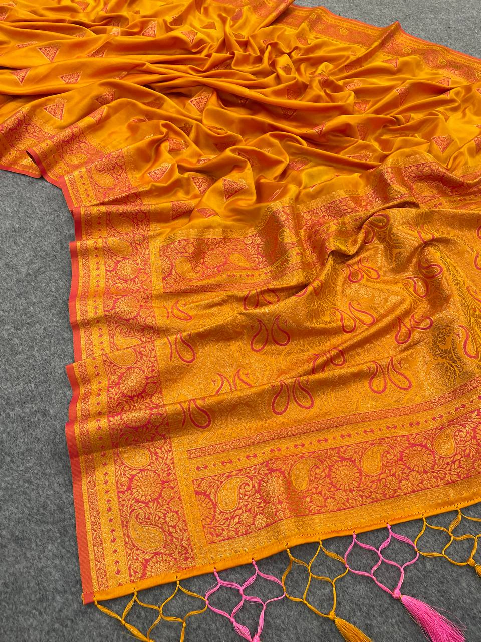 Yellow Pure Banarasi Silk Saree