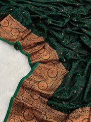 Dark Green Pure Banarasi Silk Saree