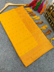 Yellow Pure Banarasi Silk Saree