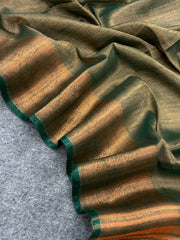 Green Pure Linen Cotten Saree