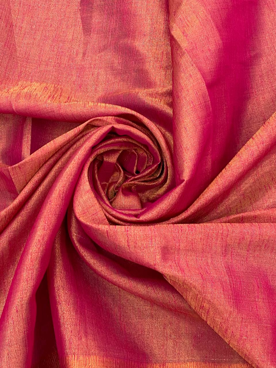 Pink Pure Linen Cotten Saree