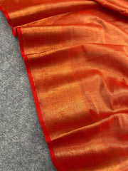 Red Pure Linen Cotten Saree