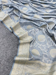 Ultra Satin Grey Color Pure Banarasi Silk Saree