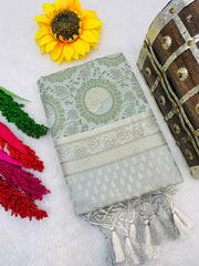Ultra Satin Pista Color Pure Banarasi Silk Saree