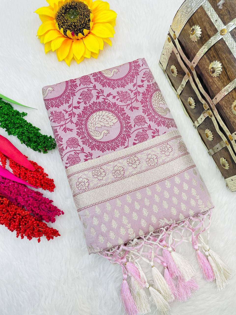 Ultra Satin Rani Color Pure Banarasi Silk Saree