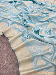 Ultra Satin Sky Blue Color Pure Banarasi Silk Saree