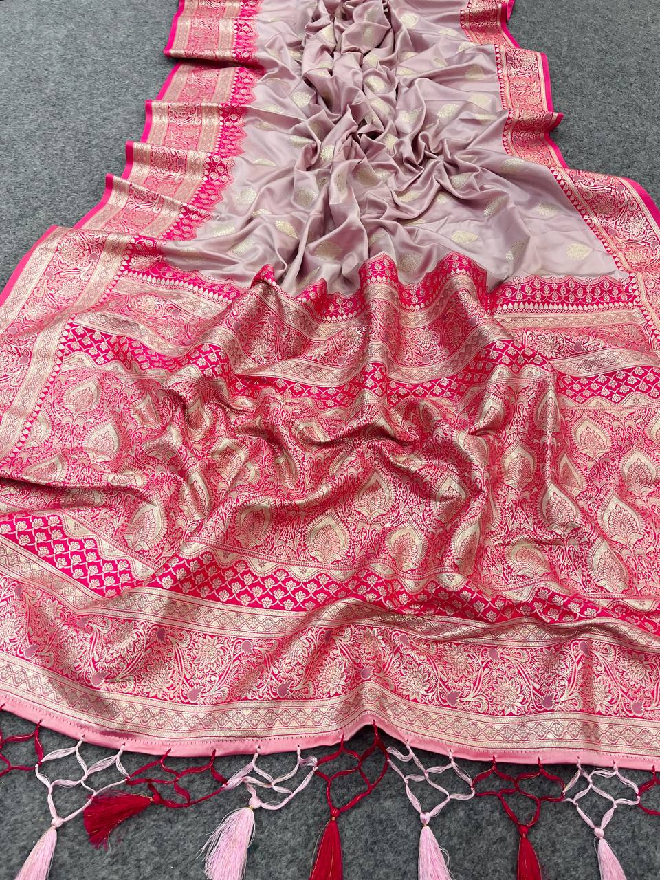 Pretty Pink Soft Banarasi Silk Saree With Snazzy Blouse Piece