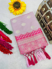 Pretty Pink Soft Banarasi Silk Saree With Snazzy Blouse Piece