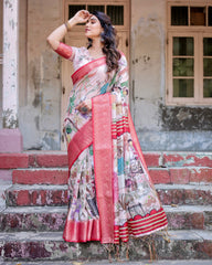 Light Pink Pure Silk Digital Printed Saree