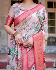 Light Pink Pure Silk Digital Printed Saree