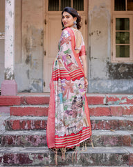 Light Pink Pure Silk Digital Printed Saree