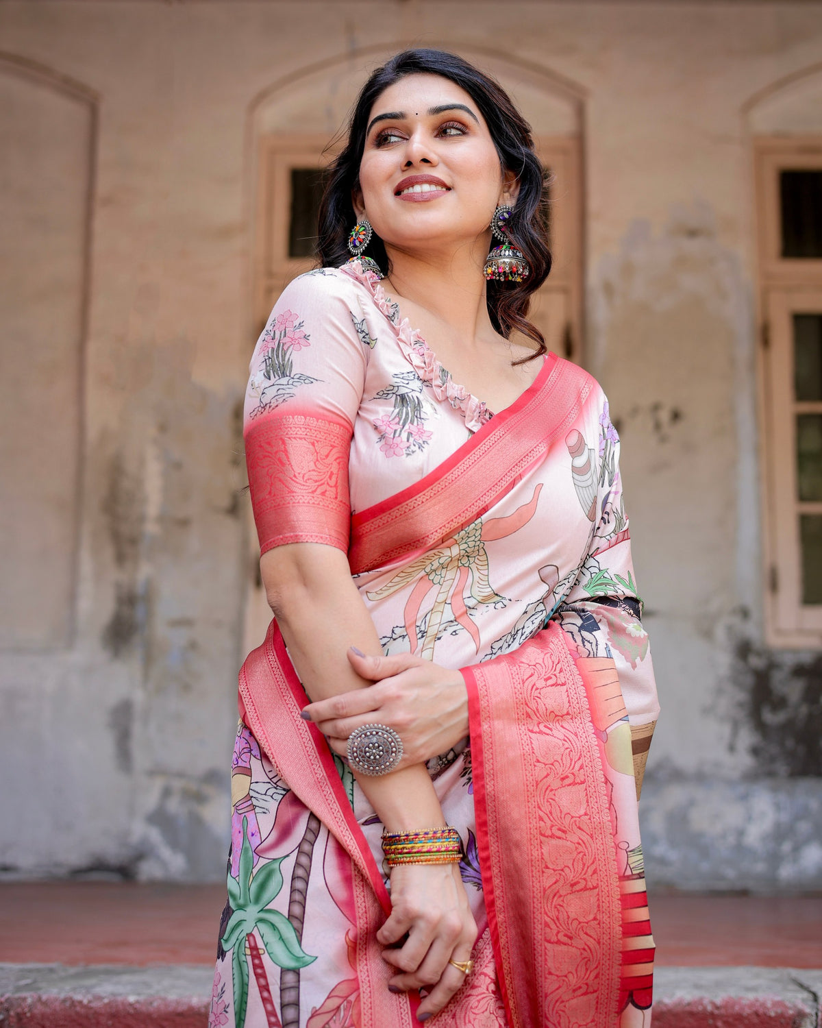Light Pink Pure Silk Digital Printed Saree