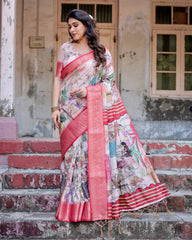 Light Pink Pure Silk Digital Printed Saree