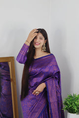 Violet Colour Saree With Heavy Brocade Blouse