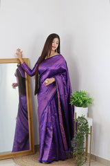 Violet Colour Saree With Heavy Brocade Blouse