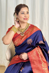 Blue Colour Saree With Heavy Brocade Blouse