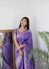 Lavender Colour Saree Comes With Heavy Brocade Blouse