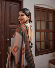 Dark Grey Colour Saree With Heavy Brocade Blouse