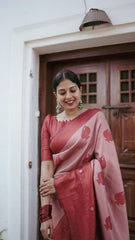 Pink Colour Saree With Heavy Brocade Blouse