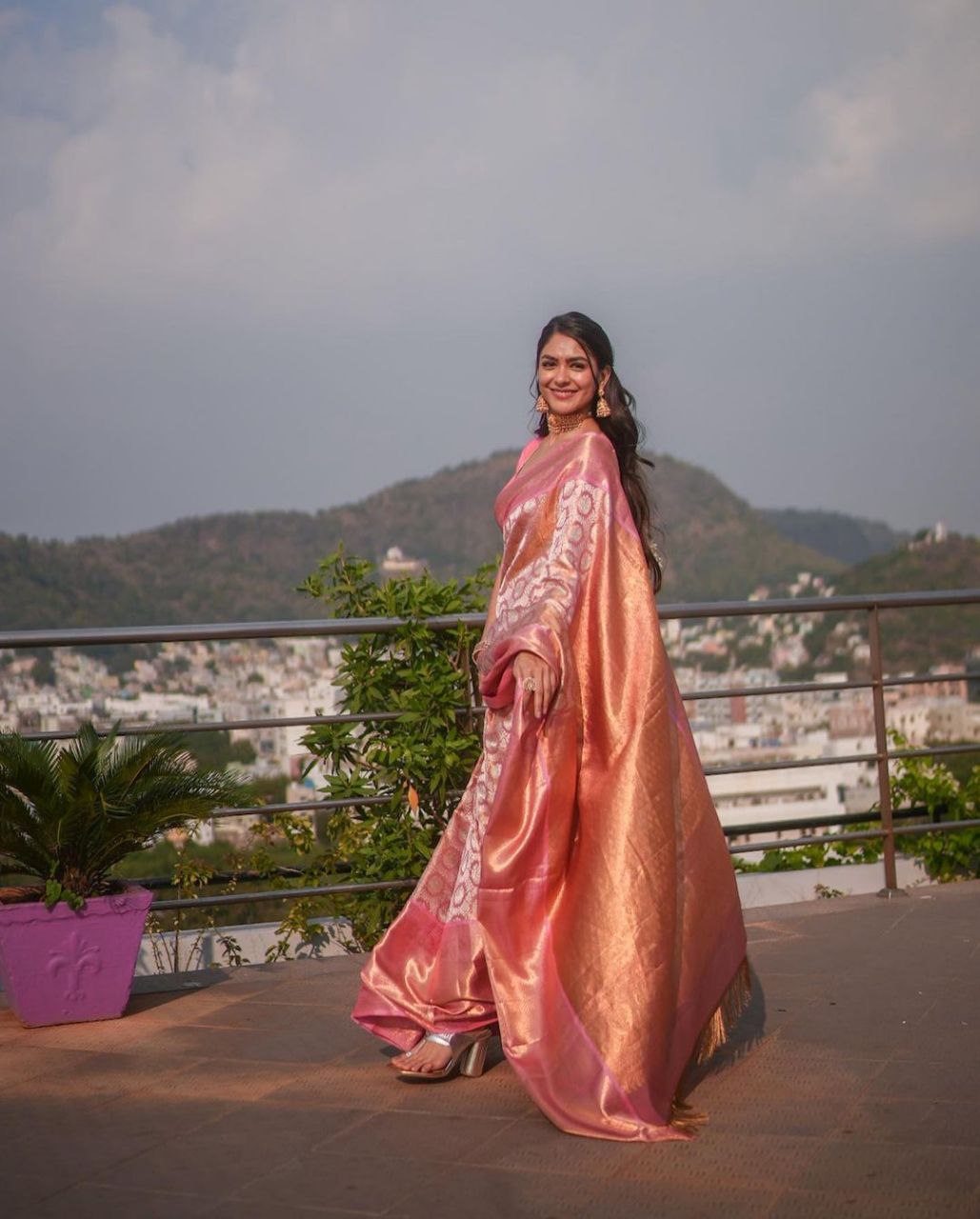 Light Baby Pink Colour Saree With Heavy Brocade Blouse