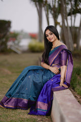 Rama With Royal Blue Colour Pure Semi Silk Saree With Heavy Brocade Blouse