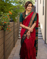 Red With Dark Green Attractive Pure Semi Silk Saree