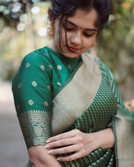 Green Colour Pure Semi Silk Saree With Heavy Brocade Blouse
