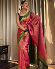 Pink And Green Colour Pure Semi Silk Saree With Heavy Brocade Blouse