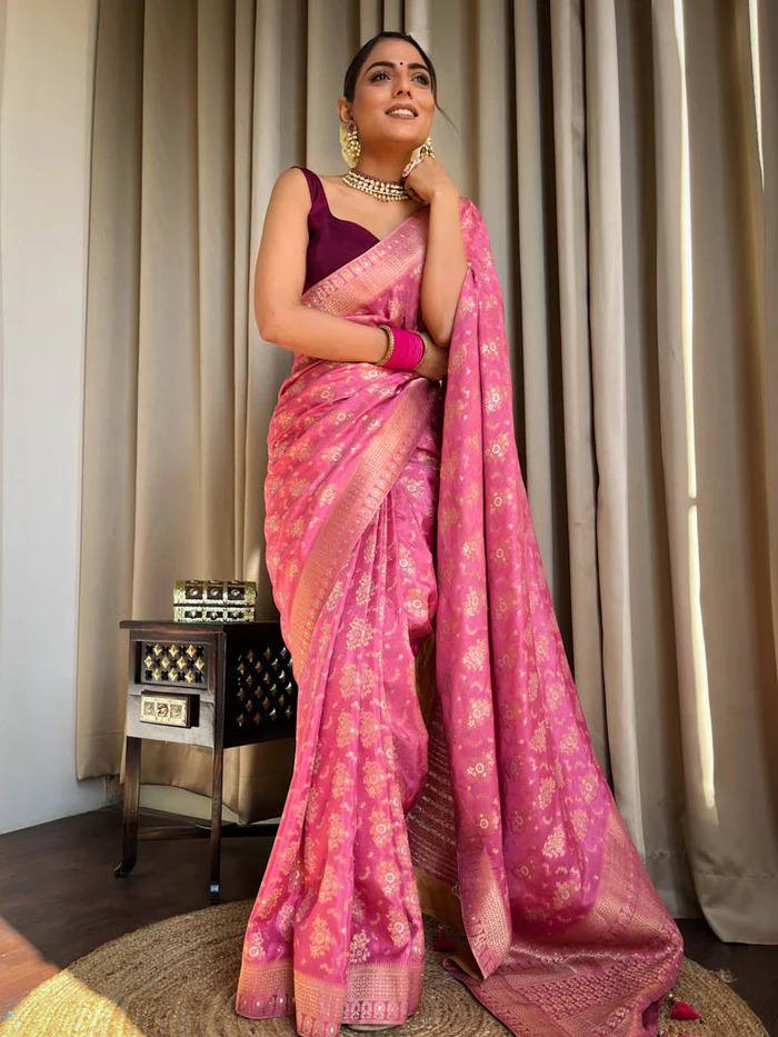 Baby Pink Colour Pure Semi Silk Saree With Heavy Brocade Blouse