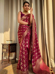 Maroon Colour Pure Semi Silk Saree With Heavy Brocade Blouse