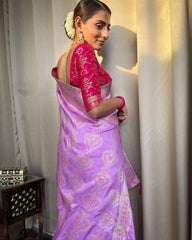 Lavender Saree With Heavy Brocade Blouse