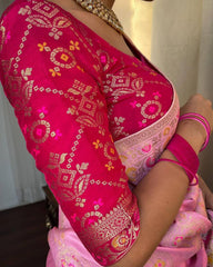 Onion Pink Saree With Heavy Brocade Blouse