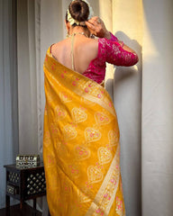 Yellow Saree With Heavy Brocade Blouse