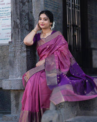 Pink And Purple Pure Soft Banarasi Saree